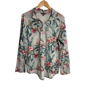 Tommy Bahama Women M 1/4 Zip Long Sleeve Tropical Print Pullover Lightweight